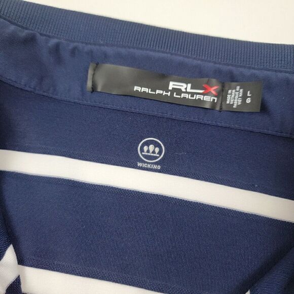 Ralph Lauren RLX USA Sz Large Blue Red Striped Performance Golf Polo Shirt Mens - Picture 4 of 9